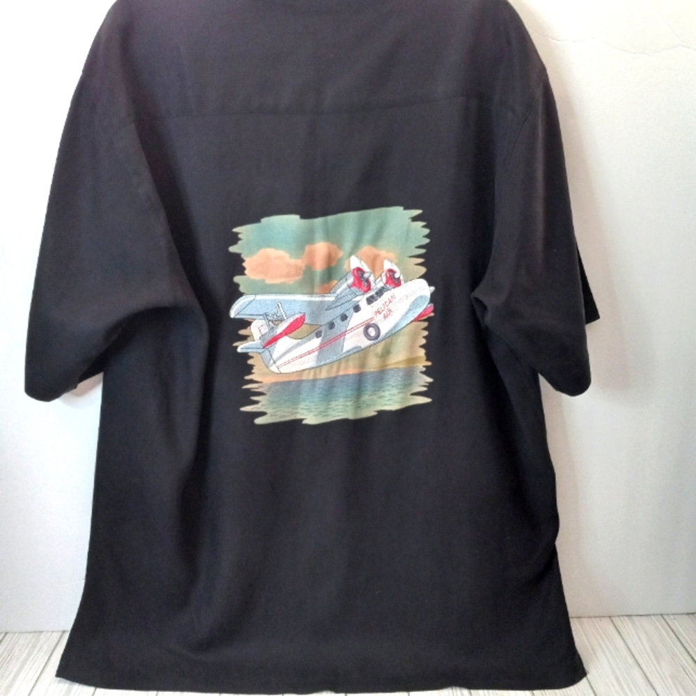Tori Richard 100% Silk Embroidered Pelican Air Plane Hawaiian Shirt